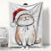 Christmas Santa Hat Cute Kitten Blanket Soft Flannel Throw Blanket for Sofa Bed Couch Watercolor Warm Cozy Holiday Gift for Kids