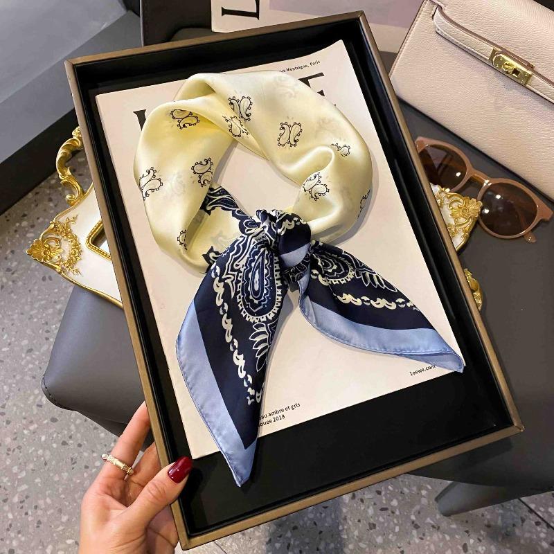 New Striped Silk Scarf Simulation Silk Small Square Scarf Simple Fashion Professional Scarf Silk Scarf Square Scarf High-end Matching