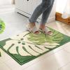 Jacquard Floor Mat with Green Leaves Pattern, Absorbent Carpets, Home Decorations, Soft, Bedroom, Kitchen, Non-Slip, Doormat, Ki