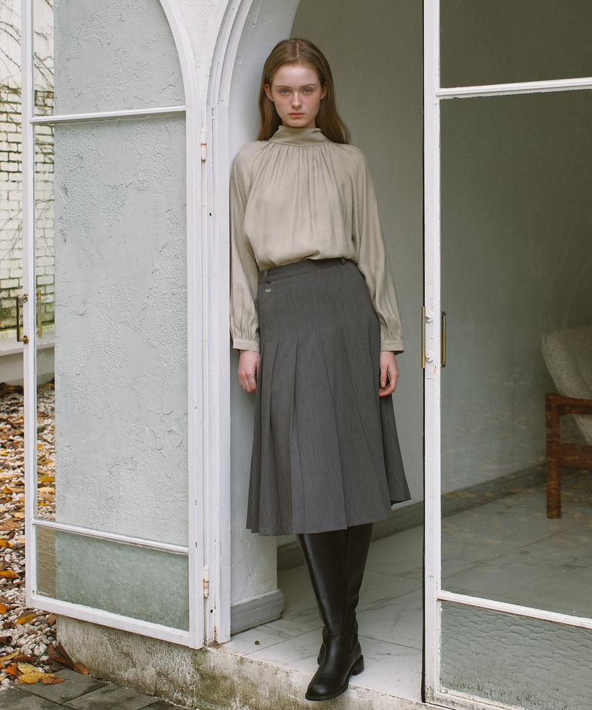 Yeoppe Pleated Wool Skirt_Charcoal