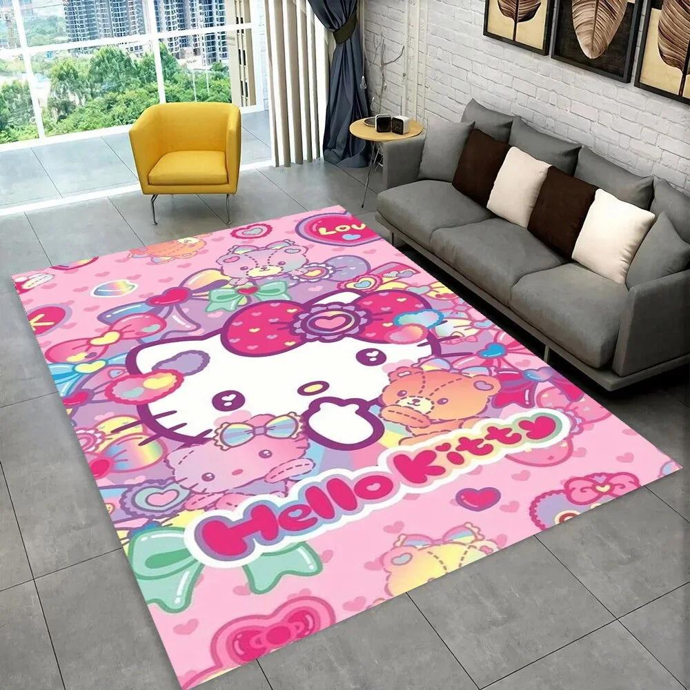 Sanrio Cartoon Mädchen Teppich Neuer Hello Kitty Katze Teppich für Schlafzimmer Wohnzimmer Zuhause Sofa Dekor Kinder Krabbelmatte