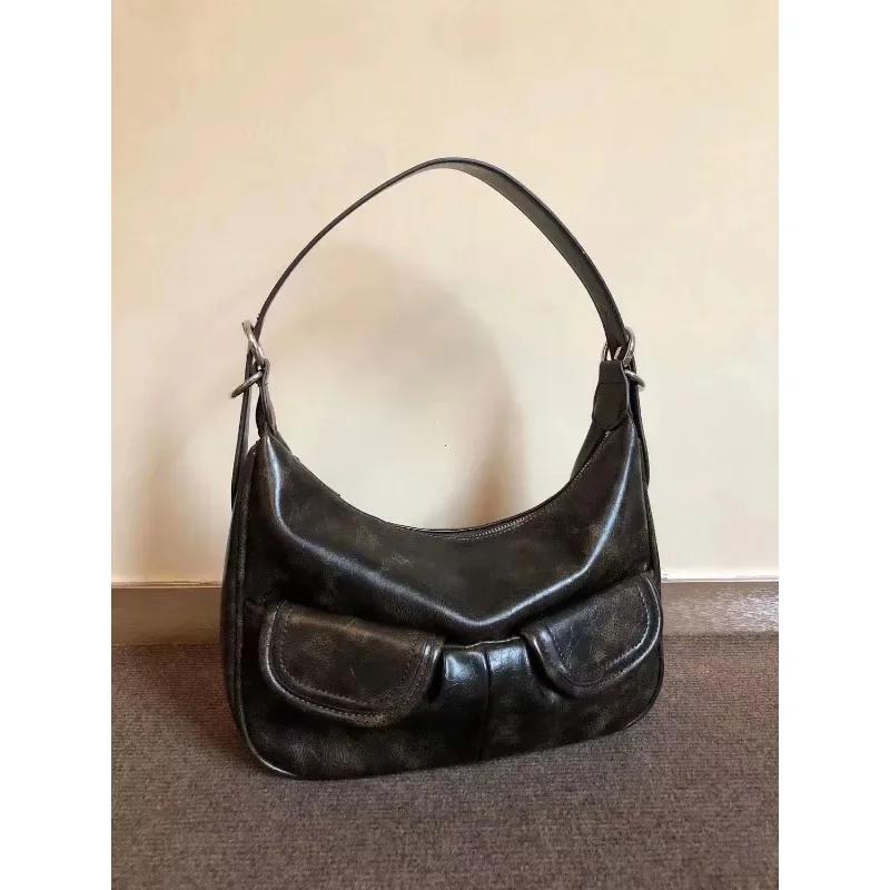 Vintage Coffee Shoulder Bag Women Retro New Autumn Pocket Chic Casual Underarm Bag Female Hot Girls Handbag