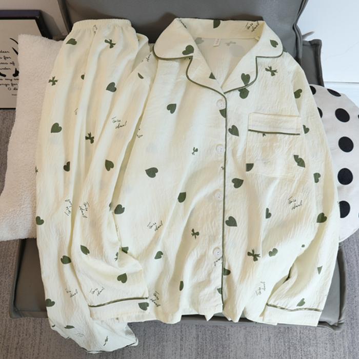 Ny Höst Kvinnor Pyjamas Set Casual Fusk Bomull Dam Söt Pyjamas Lång Ärm Nattkläder Sovkläder Koreanska Pijamas för Flicka