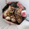 Rose and Persian Cat Pattern, Automatic Folding Umbrella, Portable and Foldable Design, 8 Ribs, a Christmas or Birthday Gift.