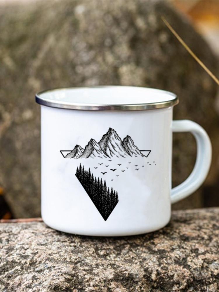 Adventure Forest Mountain Print Enamel Creative Coffee Water Milk Cups Camping Mugs Handle Drinkware Campfire Camper Mug Gifts