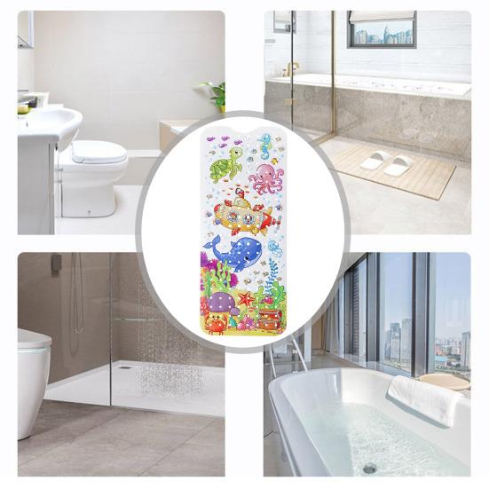 Yousheng 100x40CM Cartoon Sea Animal Bathtub Mat with Suction Cup Drain Holes Rectangle Bathroom PVC Non-slip Mat Machine Washable Kids Bath Floor Mat