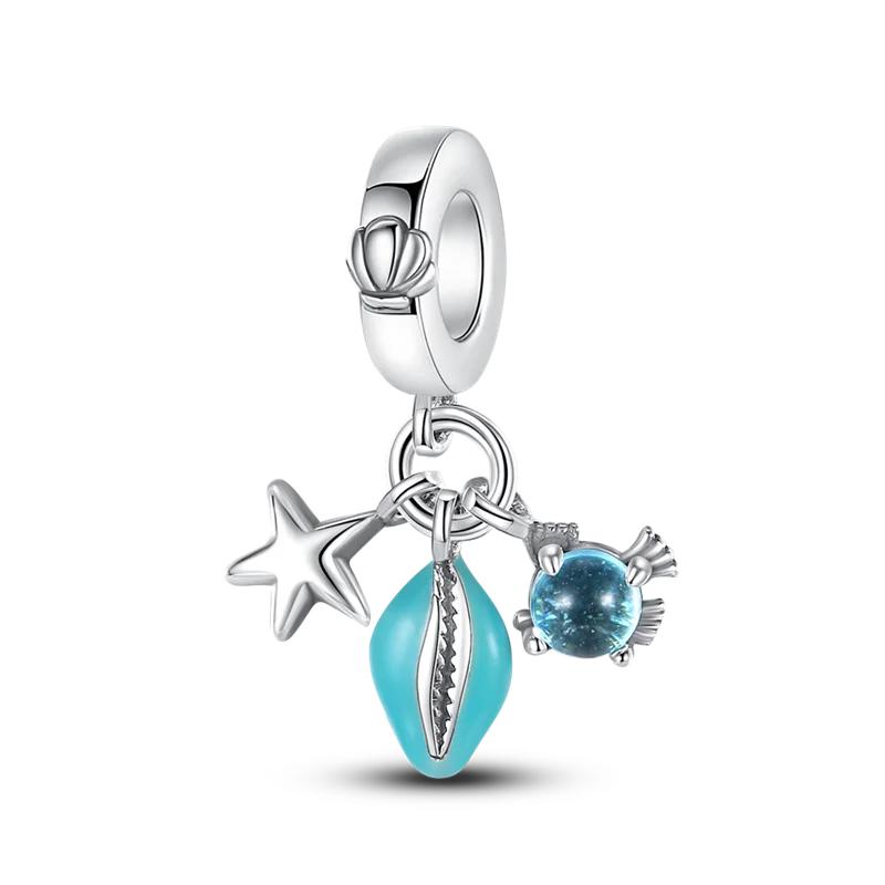 925 Sterling Silver Ocean Series Pearl Starfish Shell Charms Beads Fit 4MM hole diamete Bracelets Fine Birthday DIY Jewelry gift