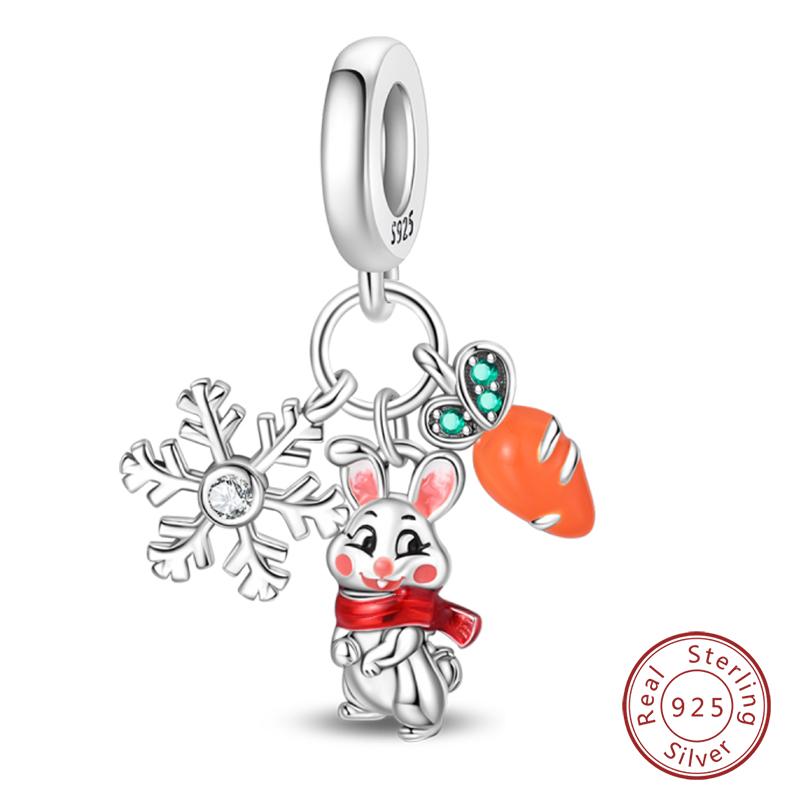 Winter Charm 925 Silver Snowflake Snowman Penguin Charm Pendant For Women Fine DIY Birthday Jewelry Gifts