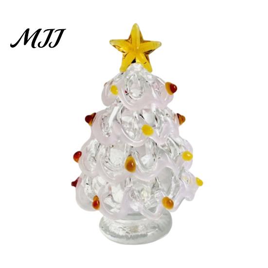 Handmade Art Piece Glazed Glass Christmas Tree Figurine, Handcrafted Ornament Gift for Friends Holiday Display, Colorful Modern Table Centerpiece