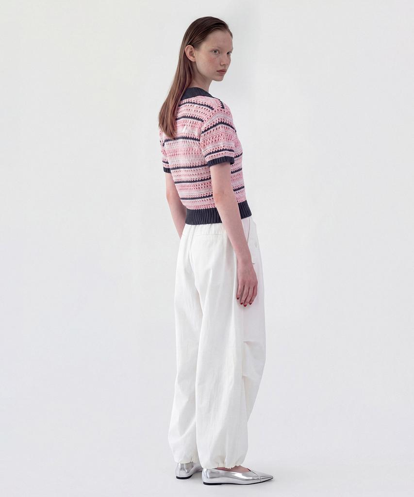 CUTZ Crochet Stripe Open Collar Knit