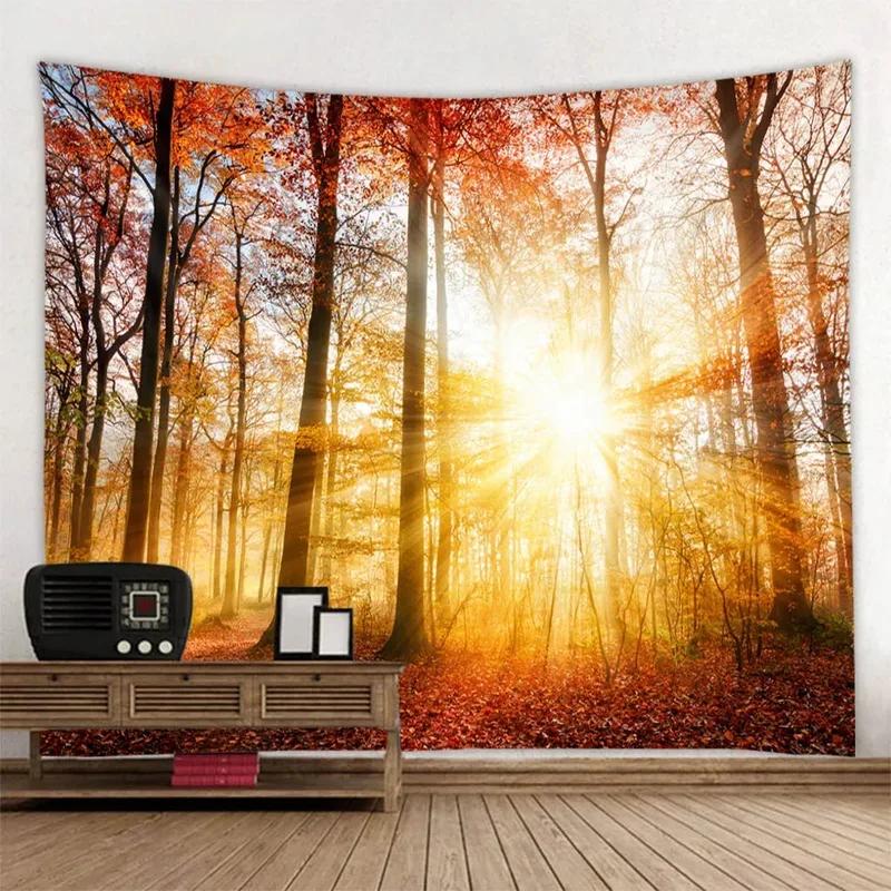Tapeçaria Floresta Ensolarada Decoração Escritório Sala de Estar Tapeçaria de Parede para Casa