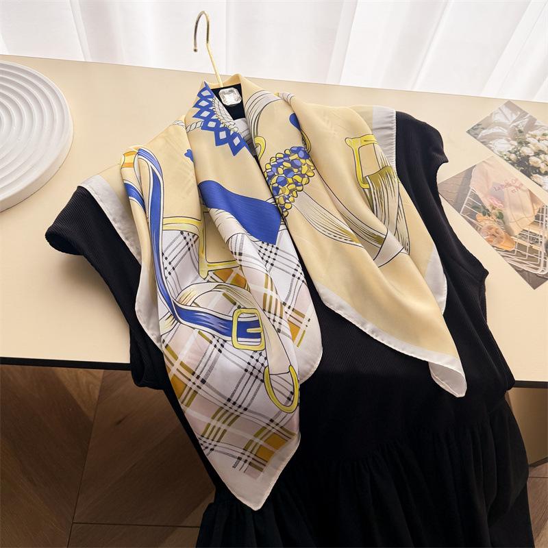 Spring and Summer Equestrian Simulation Silk Printing Silk Scarf Small Square Scarf High-end Shawl Sunscreen Neck Scarf Headscarf Scarf Women