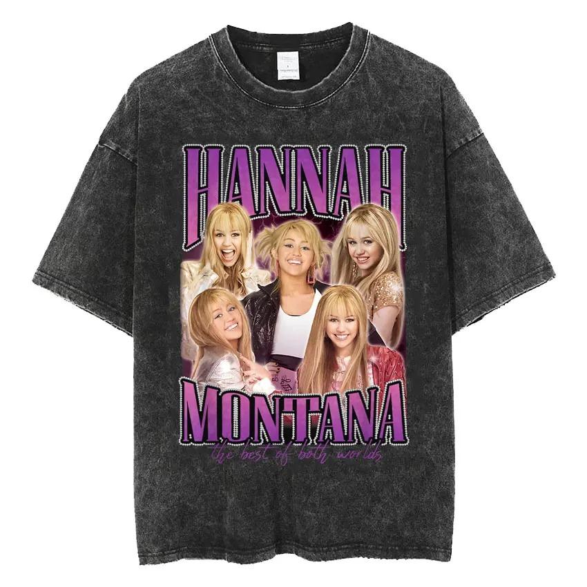 Retro Hannah Montana Mosott Póló Férfiaknak és Nőknek Tiszta Pamut Nyári Ruházat Divatos Alkalmi Rövid Ujjú Póló Streetwear