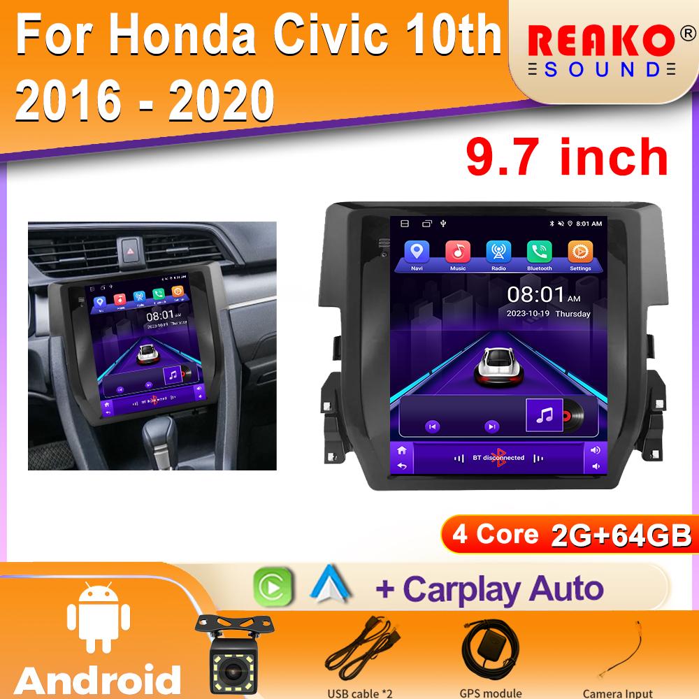 2Din Car Radio Stereo For Honda Civic 10th 2016 2017 2018 2019 2020 Android Auto Multimedia Video Player GPS Carplay 9.7" Screen