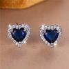 Boho Female Blue Heart Zircon Stone Earrings Cute Rose Gold Color Summer Wedding  For Women