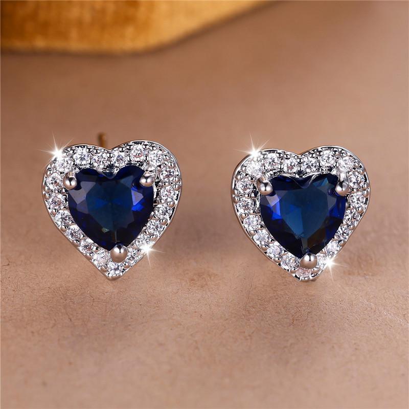 Boho Female Blue Heart Zircon Stone Earrings Cute Rose Gold Color Summer Wedding For Women