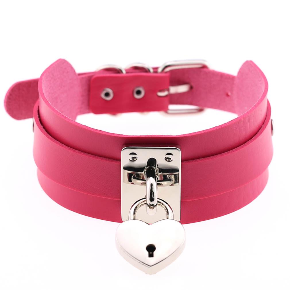 Exaggerated European-American Style PU Leather Double-Layer Heart Lock Necklace Collar