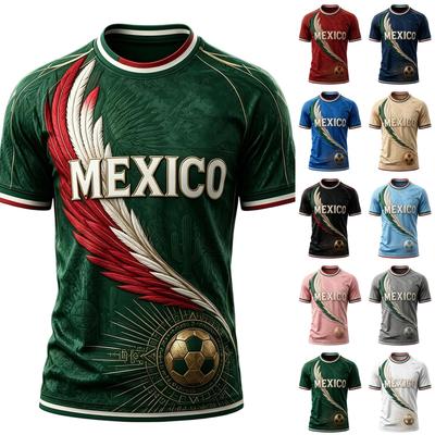 Casual Heren T-shirt met Ronde Hals en Korte Mouwen, Lichtgewicht, Ademend, Voetbalprint met Mexico Grafisch