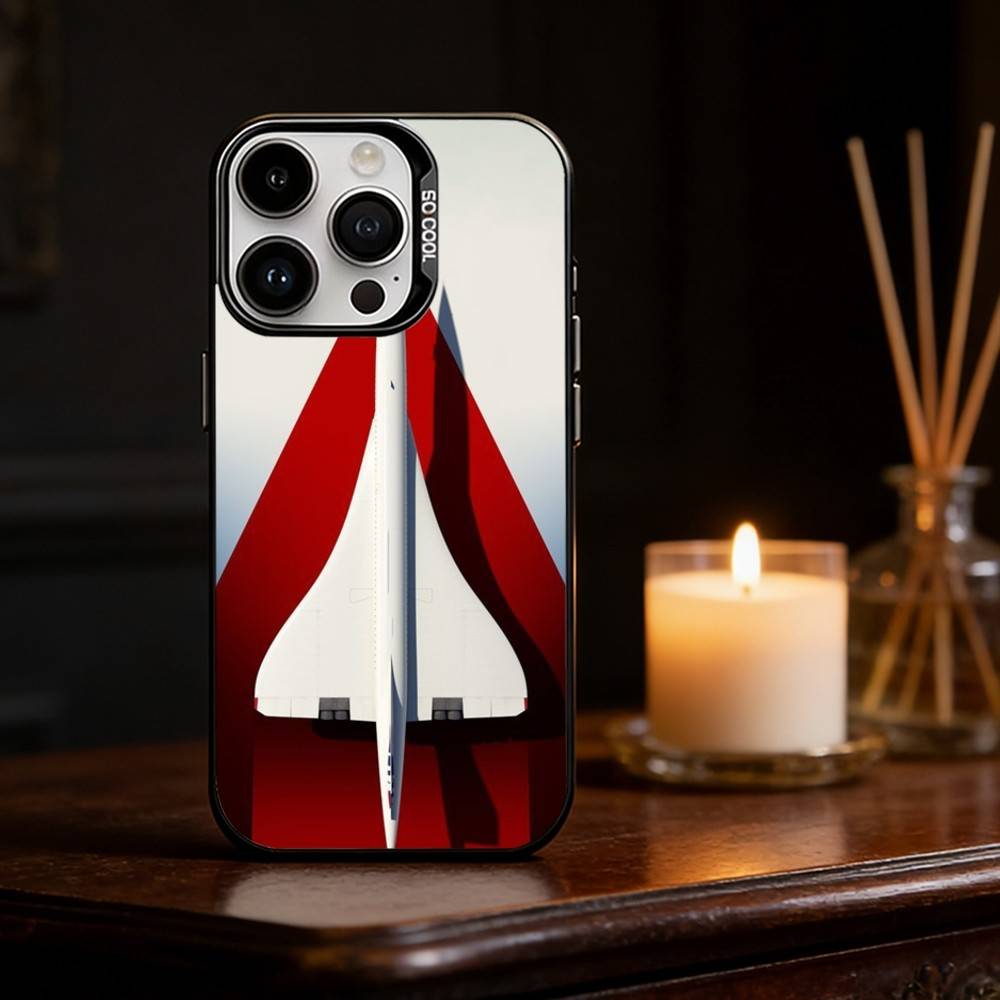 Coque de téléphone Concorde Air France Pour iPhone 17 16 15 14 13 12 11 Pro Max Plus Argent Noir Mat Housse