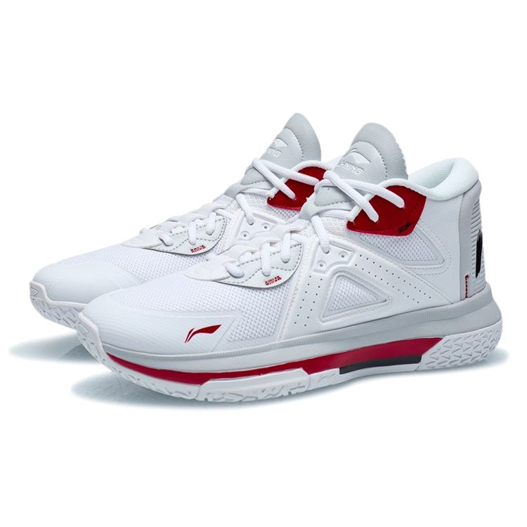 Li Ning Team Emblem Shock Absorption Rebound Non-Slip Wear-Resistant Mid-Top Basketball Shoes Men Basketball Shoes White ABAR117-1