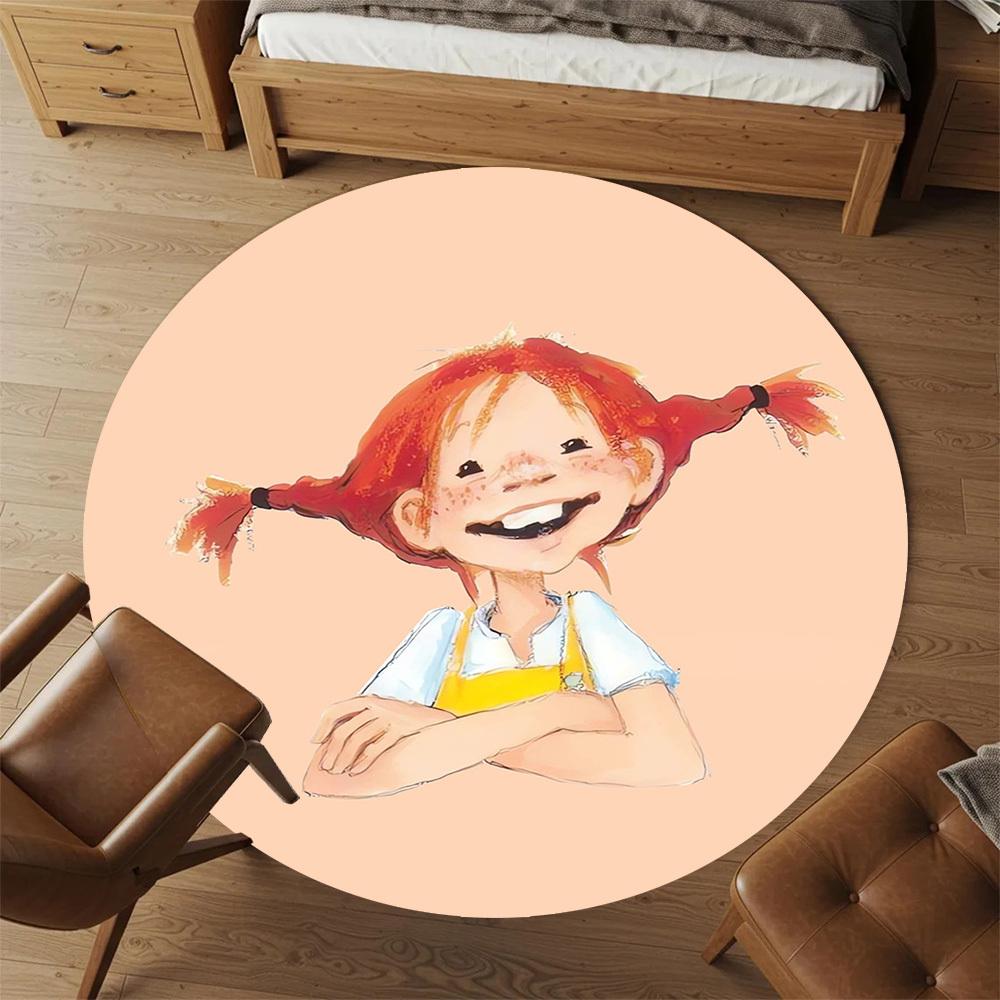 1pc Pippi Longstocking Round Chair Mat Area Rug - Non-Slip, Floor Mat for Office, Bedroom, Home Decor Christmas Gift P0811023