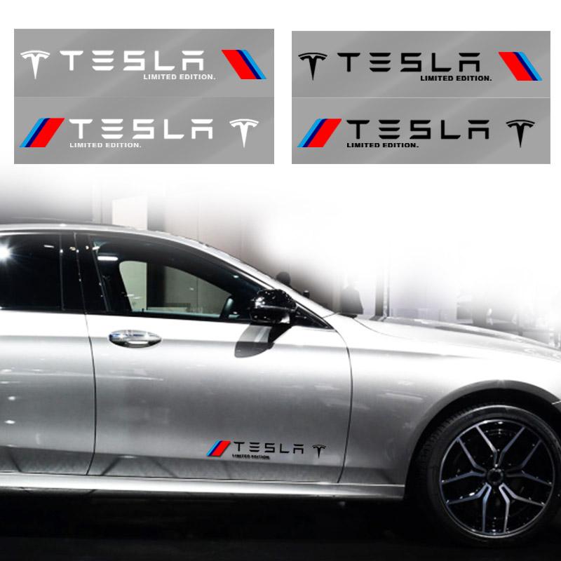 2 st Dekorationstickers för bilkaross Dörr Personliga Sport 3D-stickers För Tesla Modell 3 S X Y Style Roadster Invader Coil Mod WYE K80