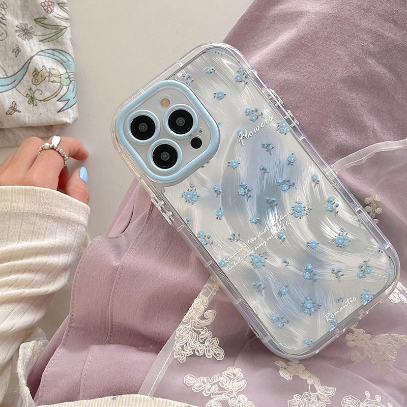 Fresh Small Florals Suitable for Apple 16promax Mobile Phone Case Iphone15plus Feather Cream 14 13 Women