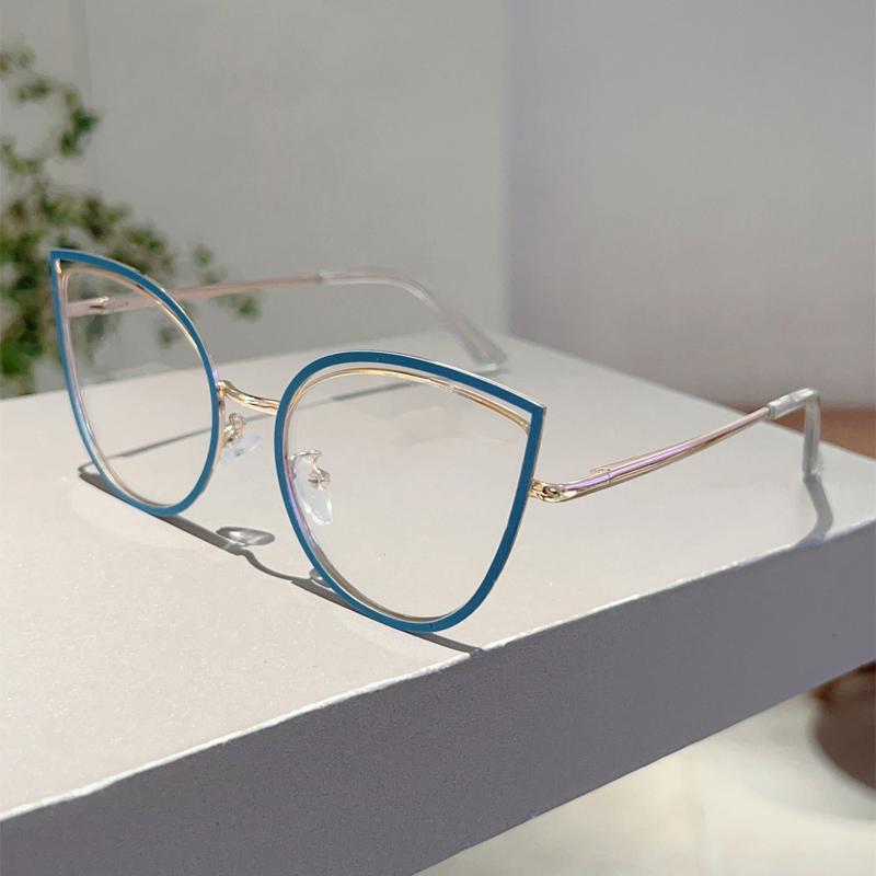 KAMMPT Fashion Retro Cat-Eye-Rahmen Trendiges Ins Markendesign Koreanischer Stil Damenbrille Ohne Stärke Schicke Deko-Brille