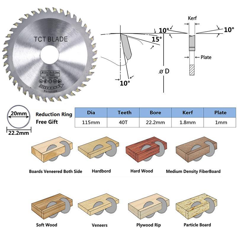 1pcs 115mm Woodworking Circular Saw Blade with a Diameter of 22.2mm and 40 Teeth Wood Cutting Saw Blade