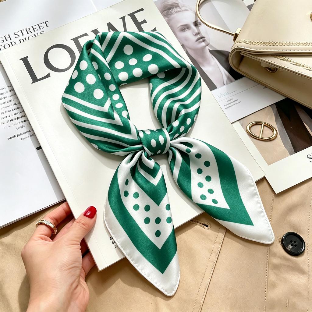 New Retro Plaid Imitation Silk Small Silk Scarf Women's High-end Professional Scarf Shirt Decorative Headband Tied Bag Silk Scarf
