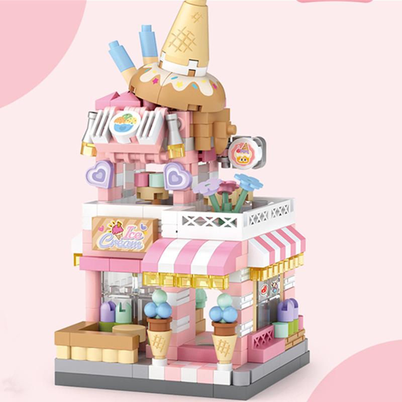 Latest Panda Pet Zoo Coffee Shop Store Fold Street View Shop Food House Construction Blocks Kit Girls Blocks Model Kids Plaything Children
