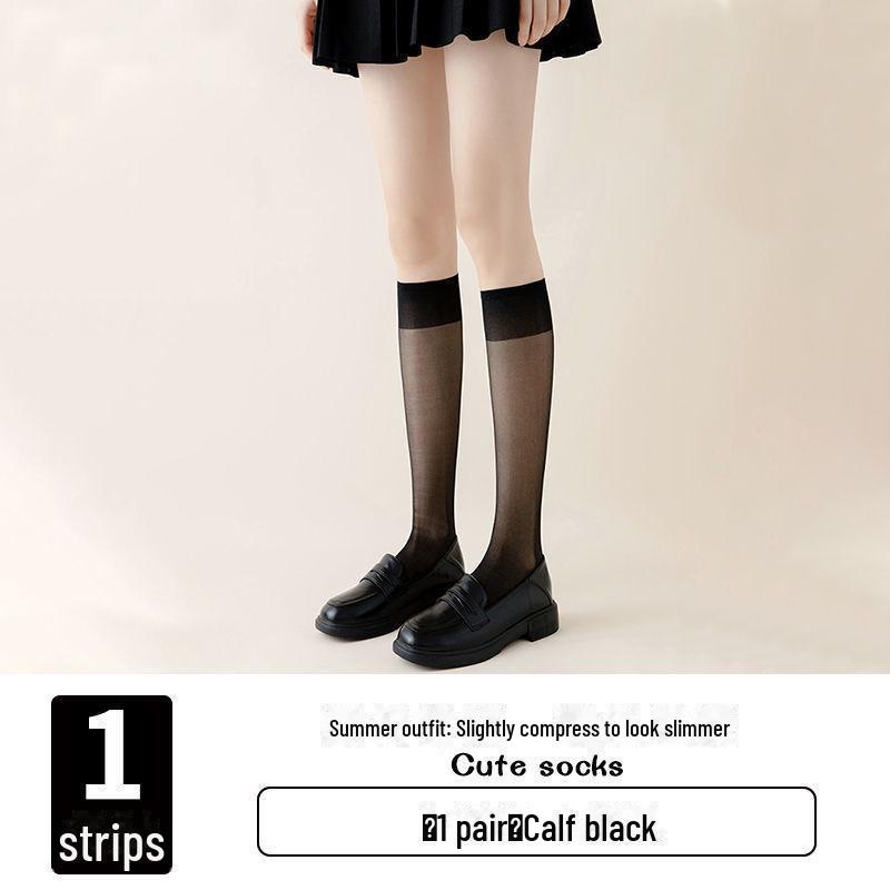 Summer Black Over-the-Knee High-Transparency Socks - Mid-Tube JK Uniform Style for Female Students