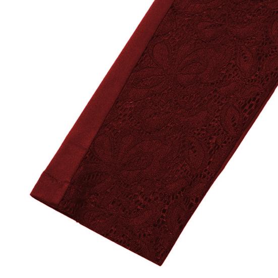 Women High Waist Leggings Solid Color Slim Fit Hollow Embroidery Lace Floral Elastic Tight Fit Pencil Pants