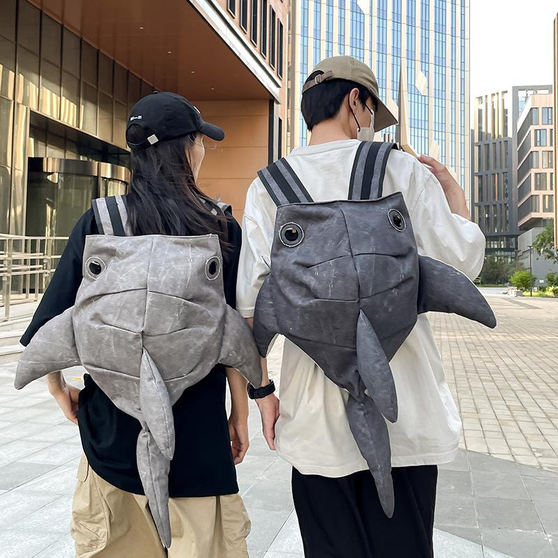Zaino da Viaggio Multifunzione Impermeabile all'Aperto Forma di Squalo Kawaii Stile Techwear Hip Hop Divertente Zaino Scolastico per Uomo Donna