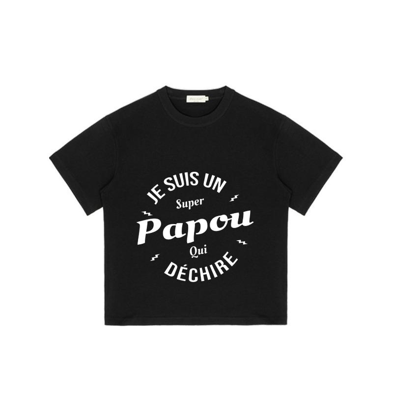Black T-Shirt with French Text Design Super Papou Graphic for Casual Wear