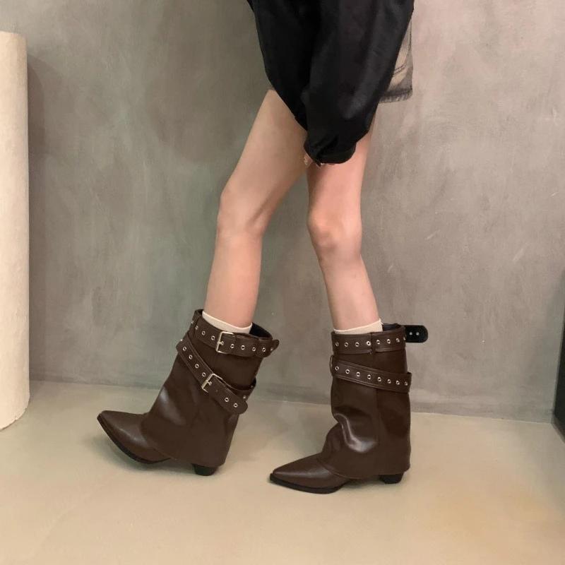 Pointed Toe Women's Spring and Autumn Boots Designer Mid Heels Elegant Shoes Pumps Fashion Boots New Trend Ladies Boots
