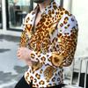 Camisa Vintage con Estampado de Leopardo para Hombre de Corte Holgado Manga Larga Ropa de Moda Top de Verano