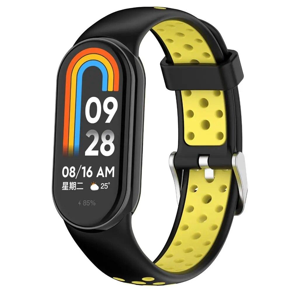 Силиконовый ремешок для часов для Xiaomi Band 8, двухцветный дышащий умный ремешок для часов, сменный браслет для Xiaomi Mi Band 8, ремешок