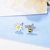 925 Sterling Silver Bee Sun Flower Asymmetrical Stud Earrings With Bling Zircon For Women Jewelry S -E644