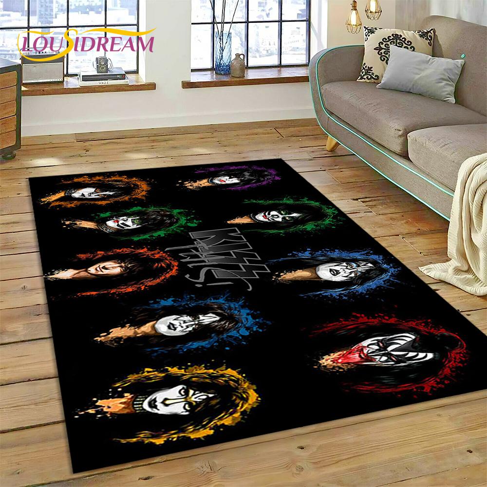 Latest Kiss Rock Heavy Metal Band Rug Carpet for Living Room Bedroom Home Decor,Floor Mat Non-slip Decoration for Sofa Doormat