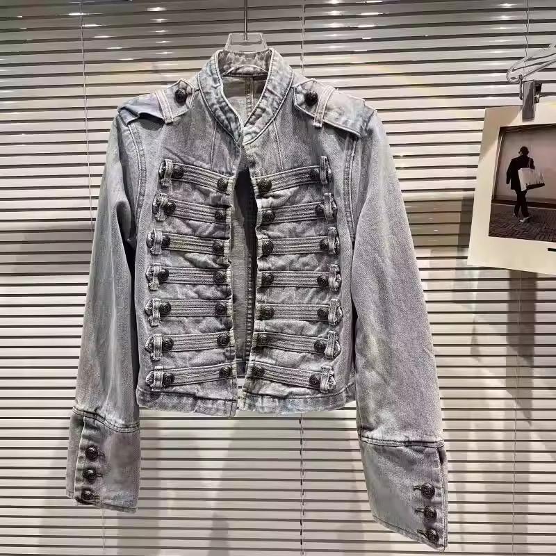 Fashion Metal Buckle Design Shoulder Strap Denim Short Jacket For Women High Street Coat
