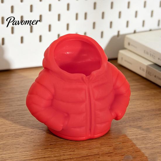 Small Cosmetics Storage Puffer Jacket Pen Holder, 3D Printed Desk Organizer, Novelty Stationery Wear-resistant Cup Holder for Office Home, Creative