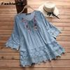 Women's T-shirt Lace Embroidery Flower Loose Large Size Half Sleeve Shirt