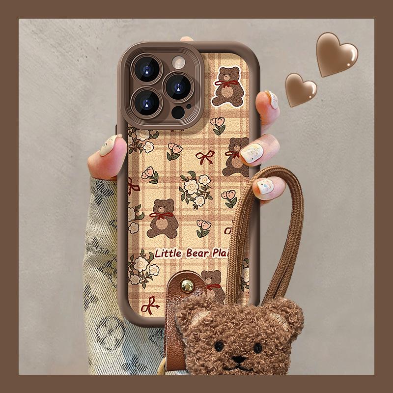 Plush Bear Doll Lanyard Suitable for Apple 13pro Mobile Phone Case Iphone14 Maillard 12 Autumn and Winter Anti-fall X