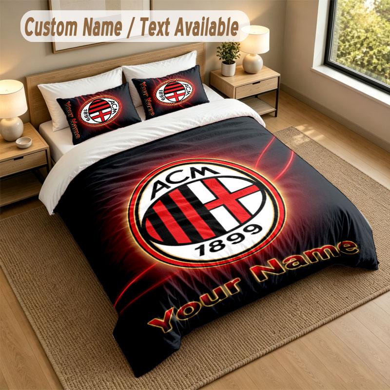 Bedding Set 1 Duvet Cover 2 Pillowcases AC Milan Print Soft Bed Linen Bedroom Decor