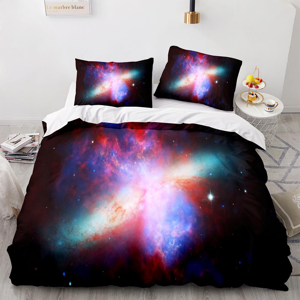 Starry Sky Duvet Cover Set King/Queen Size Night Sky Galaxy Blue Purple Soft Bedding Set Romantic Star Polyester Quilt Cover