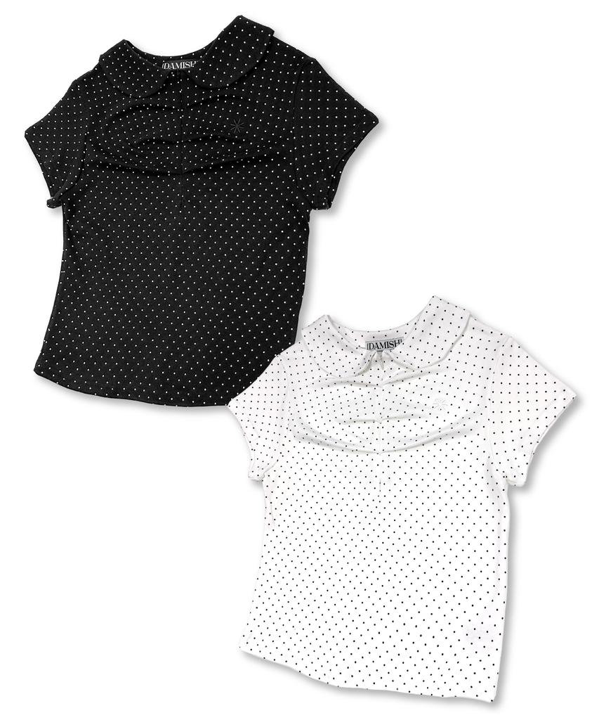 Damiswi Polka Dot Shirred Polo Shirt_White