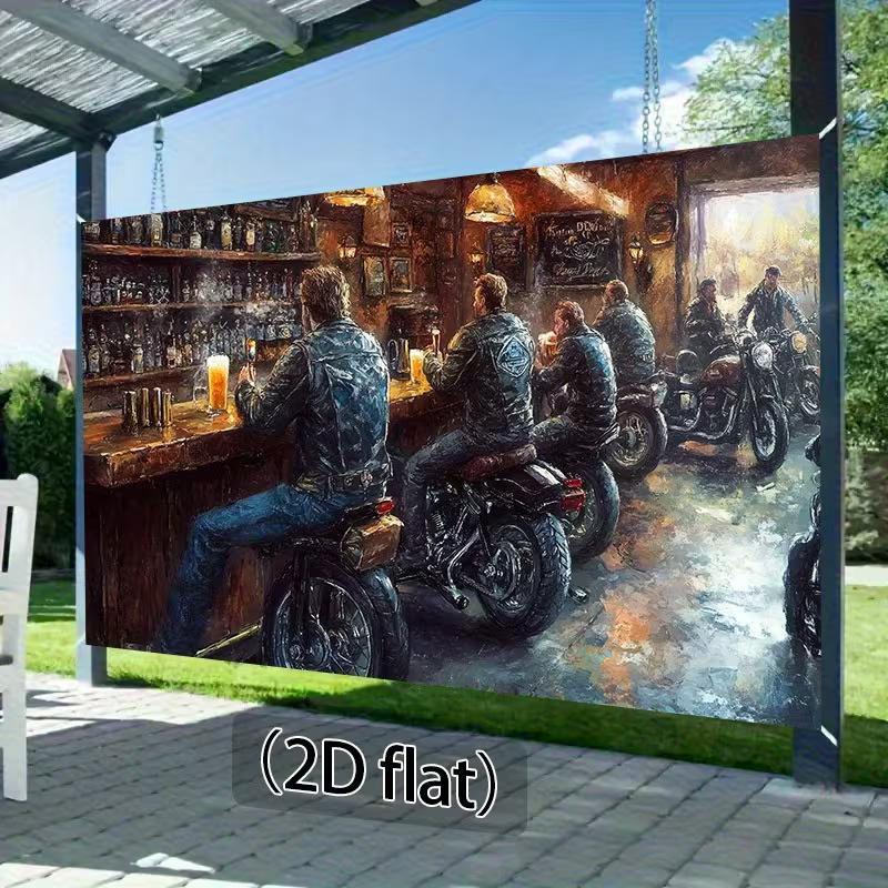 Biker Pub Scene Tapestry Retro Motorcycle Riders Wall Decor for Man Cave