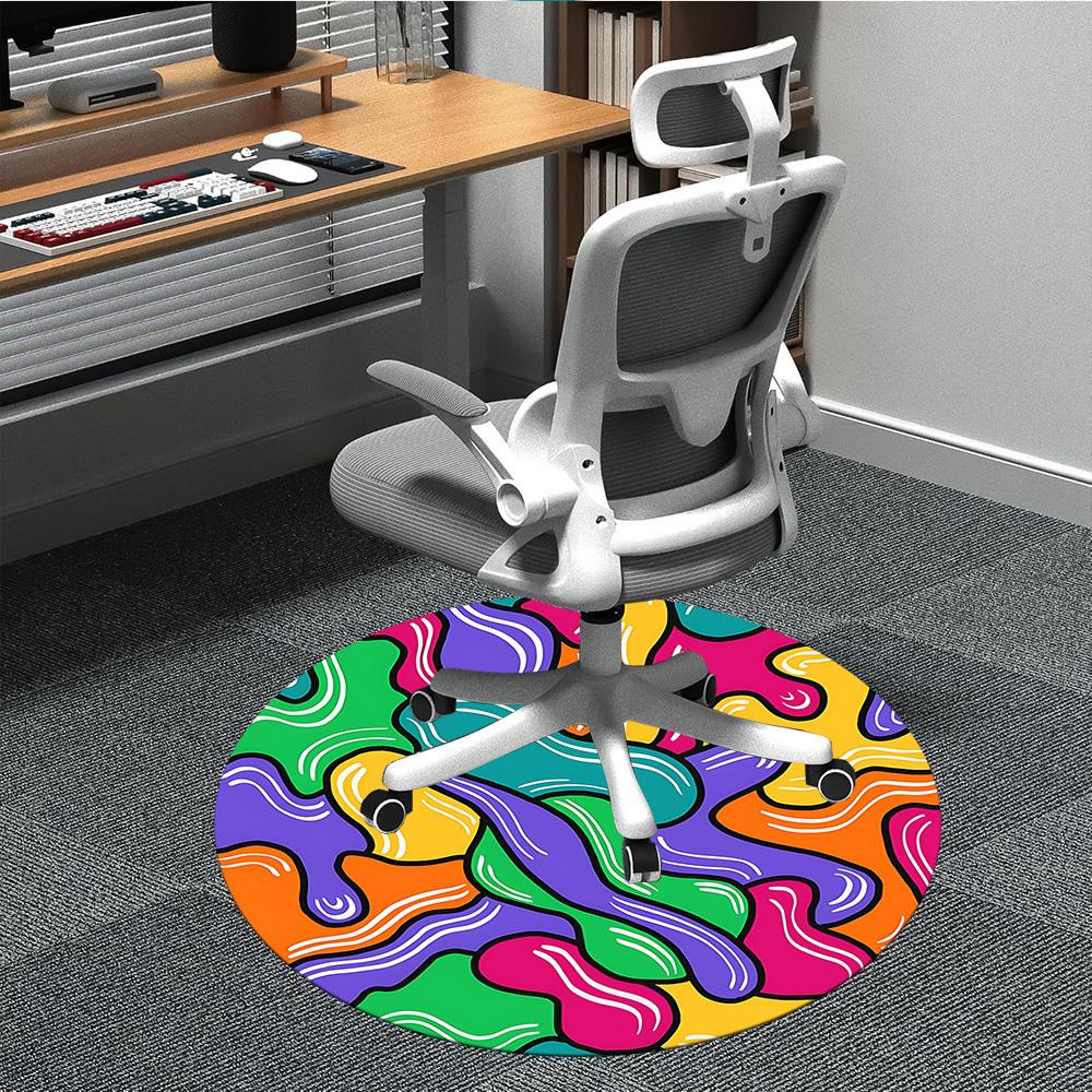 1 pièce Tapis Rond Abstrait Coloré pour Bureau, Tapis Convient pour Bureau, Sous les Chaises de Bureau, Chambre à Coucher, Salon, Décoration de Maison, Déco de Pièce