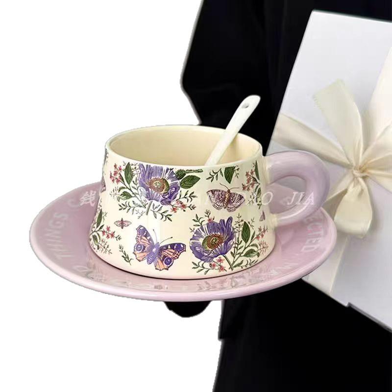 High-End Birthday Gift Girls' Souvenir Garden Kite Ceramic Cup Saucer Coffee Cup Meridian Tea Cup